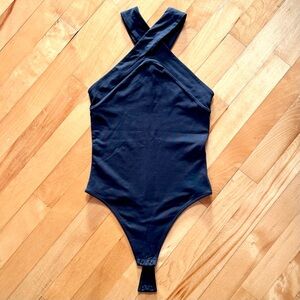 Aritzia Women's Black Cross-Strap Bodysuit